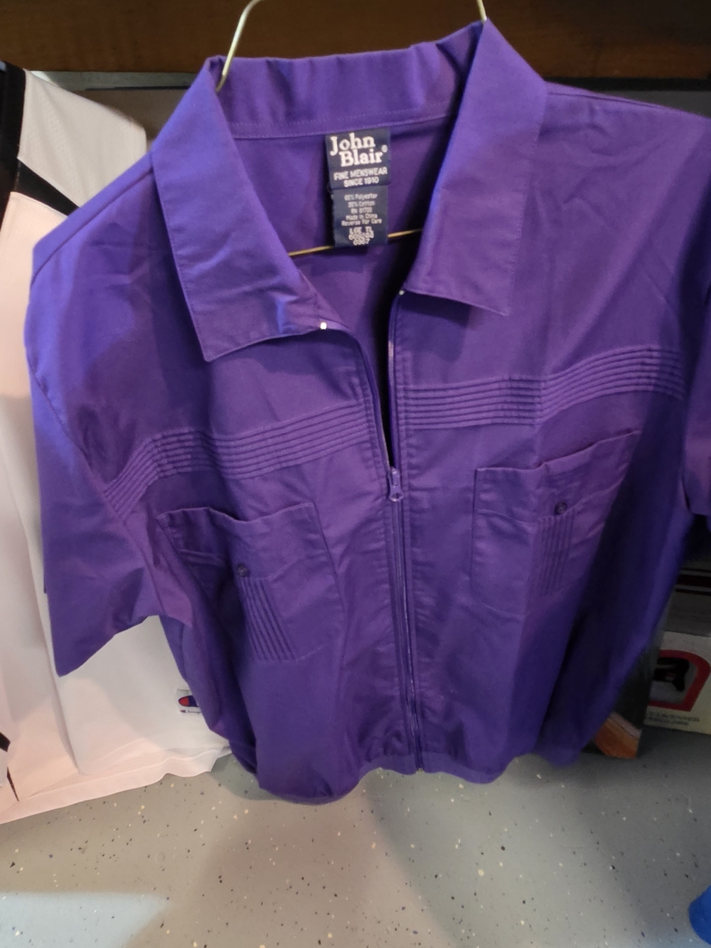 John Blair Purple Zip-Front Short Sleeve  Shirt